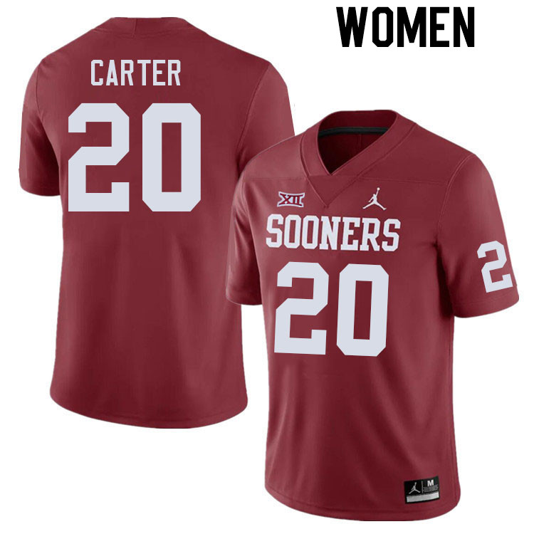 Women #20 Lewis Carter Oklahoma Sooners College Football Jerseys Stitched Sale-Crimson